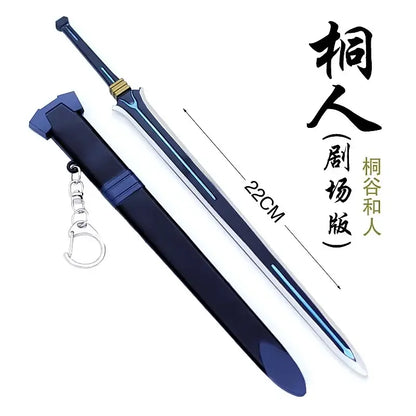Sleek 22cm steel kirito elucidator sword replica with deep blue blade and gold accents from sword art online