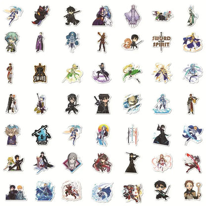 A set of 30 glossy colorful sword art online kirito stickers featuring anime characters and logos decals