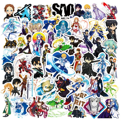 A vibrant sword art online kirito sticker set featuring 30 colorful anime character decals in various styles