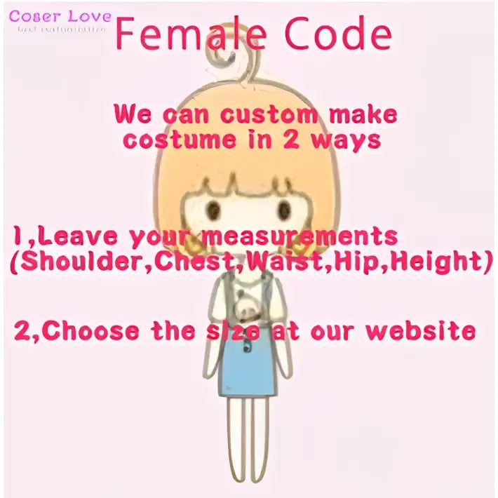 A cartoon female character with blonde hair in blue overalls advertising sword art online konno yuuki cosplay costume custom fit