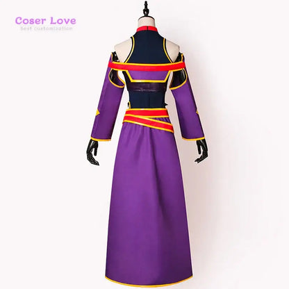 Purple sword art online konno yuuki cosplay dress with navy blue and red accents and gold trim detailing