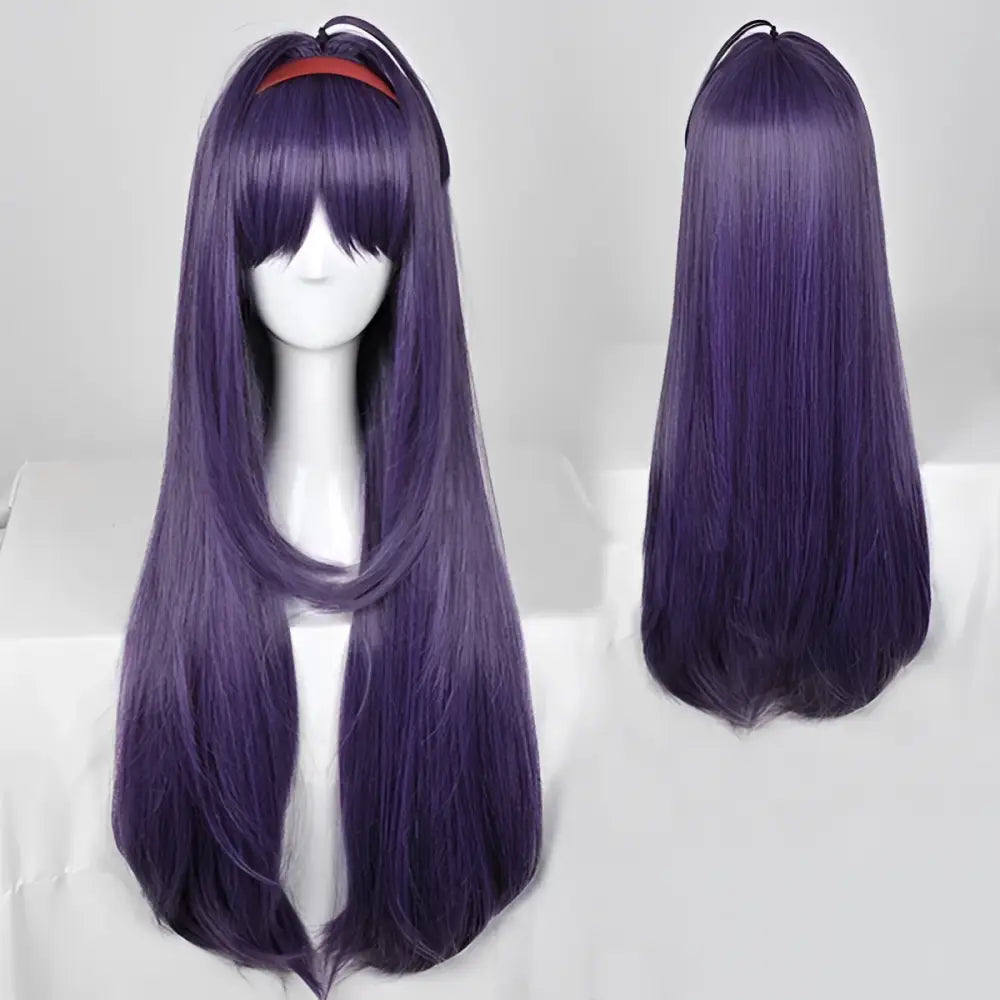 Purple synthetic wig with straight long strands and red headband for sword art online konno yuuki cosplay