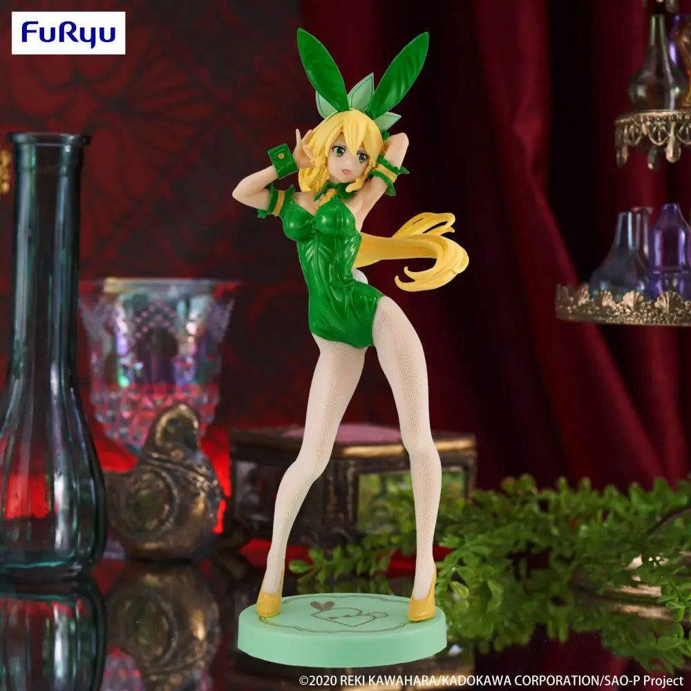 Sword art online leafa bicicute bunnies figure in green pvc with yellow hair and heels on a light blue base