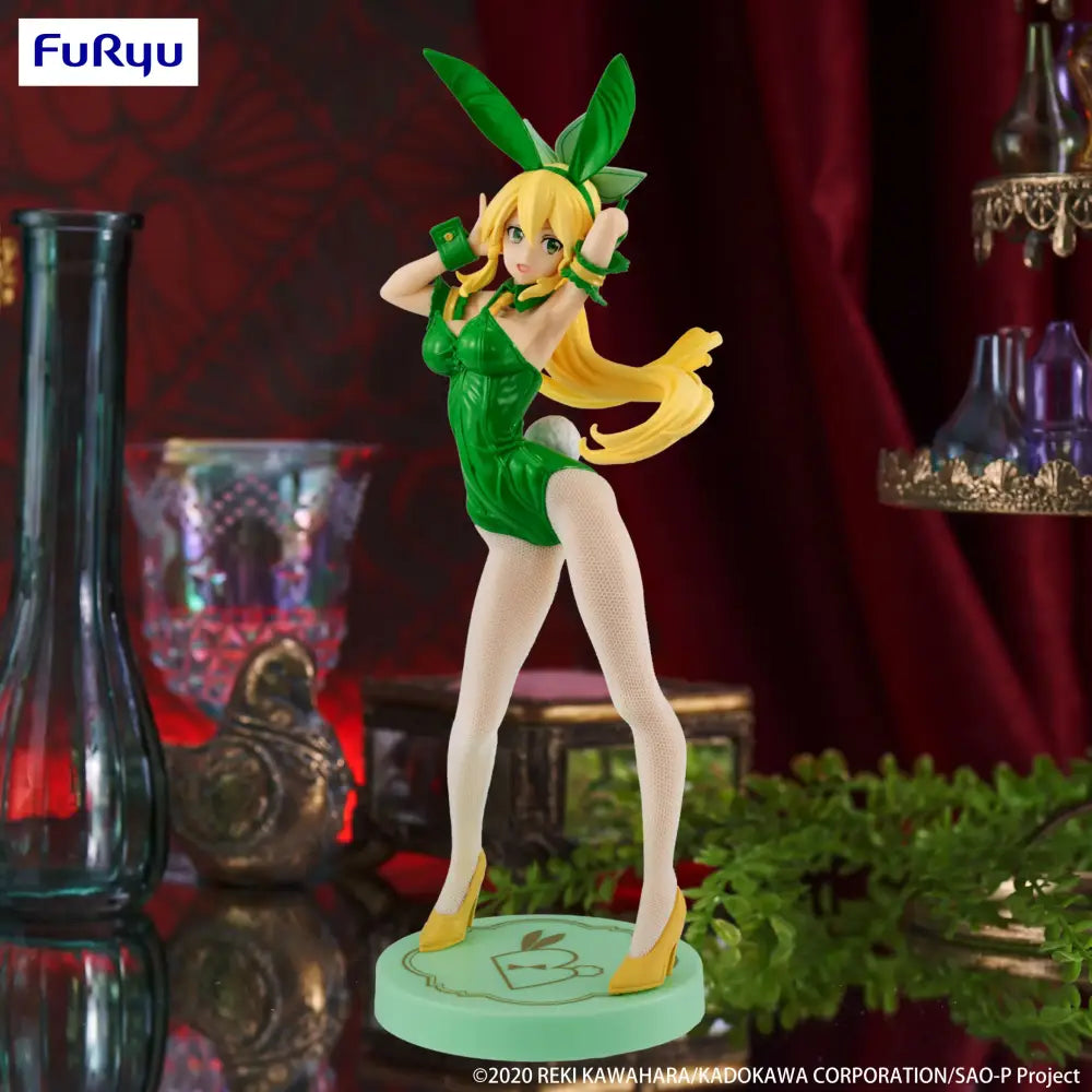 Sword art online pvc figure of furyu green bunny eared leafa in shiny green outfit with yellow hair and heels