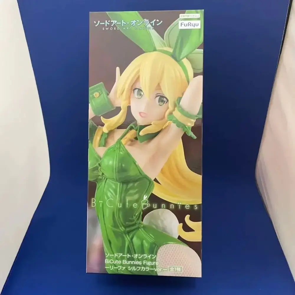 Green bunny-eared sword art online leafa bi cute bunnies pvc figure with long blonde hair holding green device