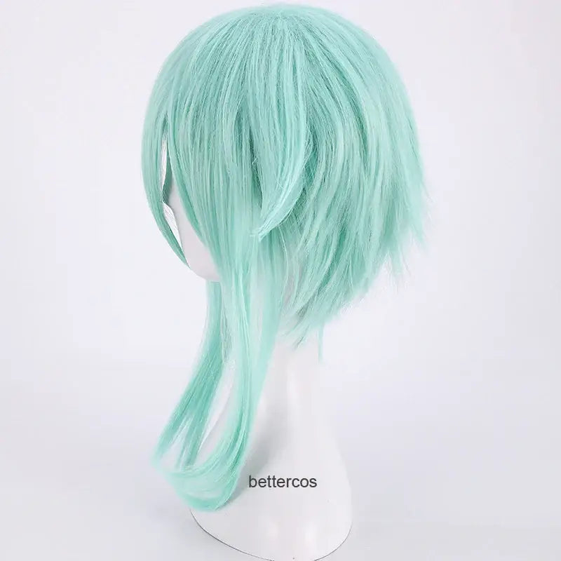 Sword art online sinon cosplay wig with mint green straight shoulder-length heat-resistant synthetic hair and side-swept fringe