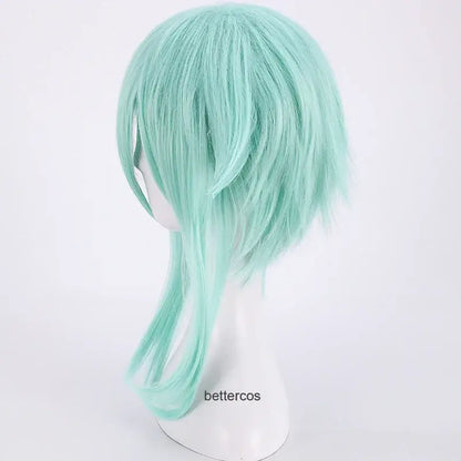 Sword art online sinon cosplay wig with mint green straight shoulder-length heat-resistant synthetic hair and side-swept fringe