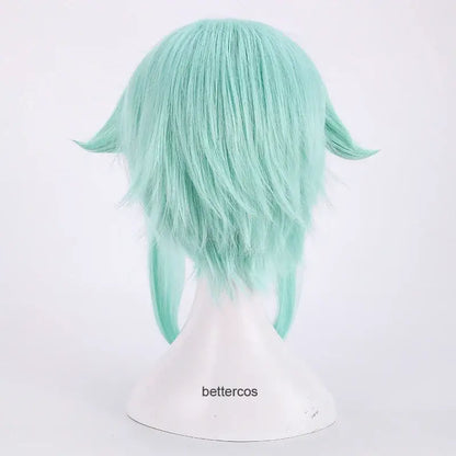 Sword Art Online sinon cosplay wig in mint green blue heat-resistant synthetic hair with pointed ear-like bangs