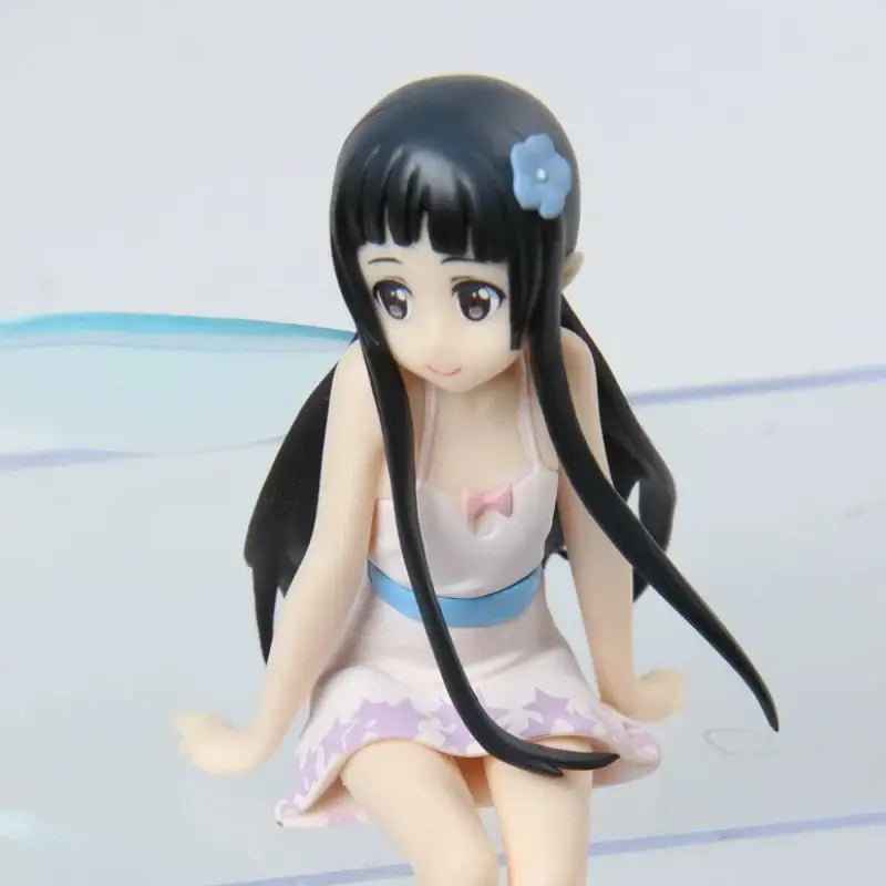 Sword art online yui sitting figure 12cm statue with black hair wearing pink dress with purple stars and blue sash