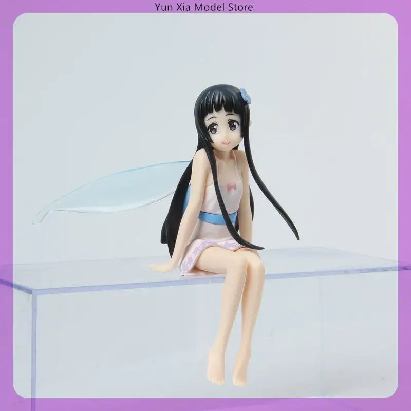 Sword art online yui sitting figure 12cm statue with black hair, translucent blue wings, and pink white outfit with blue sash