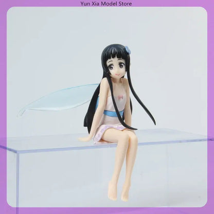 Sword art online yui sitting figure 12cm statue with black hair, translucent blue wings, and pink white outfit with blue sash