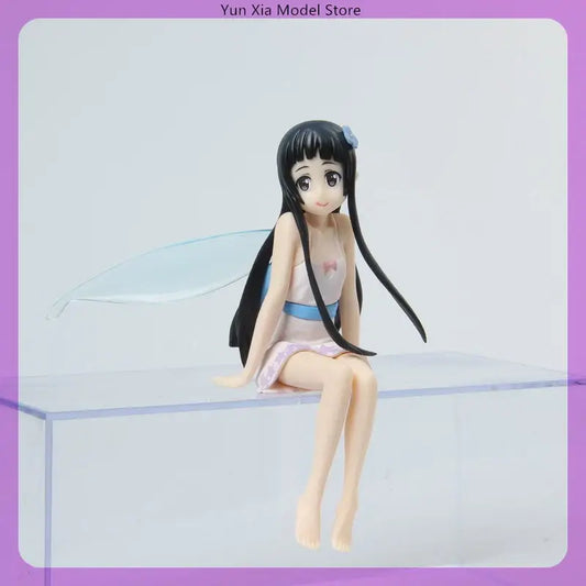 Sword art online yui sitting figure 12cm statue with black hair, translucent blue wings, and pink white outfit with blue sash