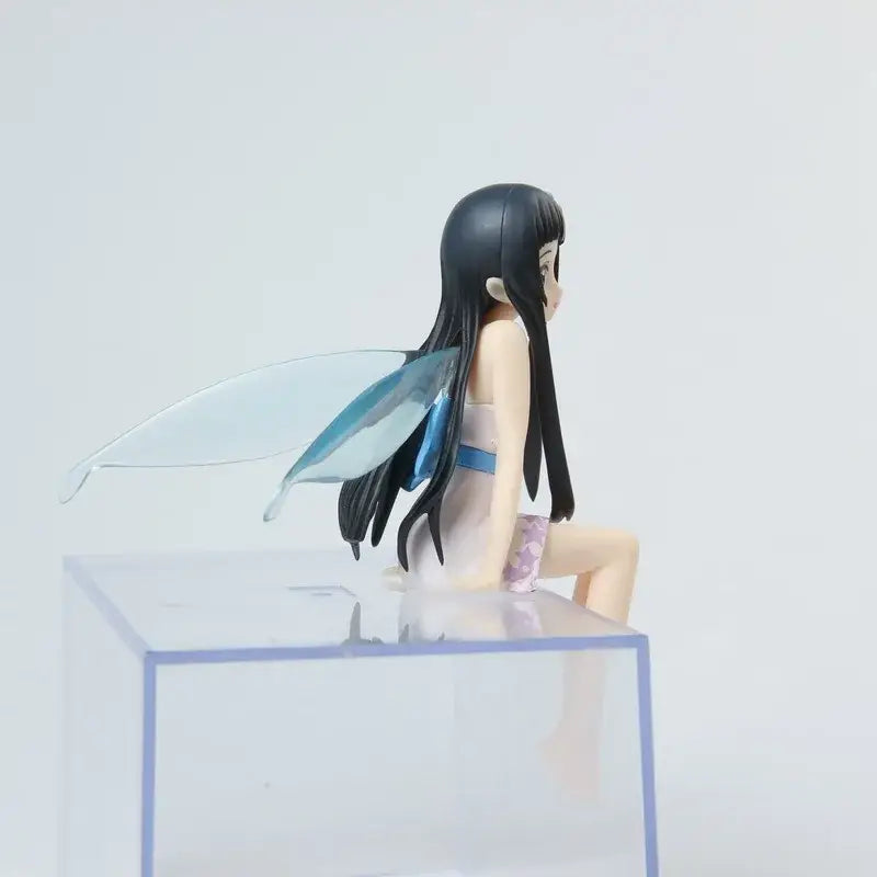 Sword art online yui sitting figure 12cm statue of black-haired fairy with translucent blue wings on clear acrylic base