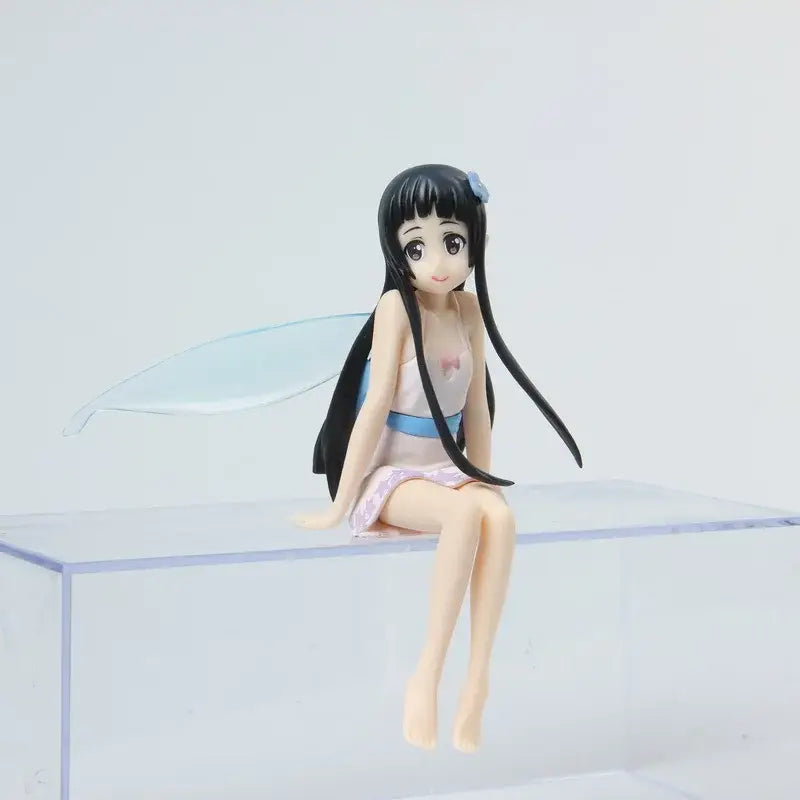 Sword art online yui sitting figure 12cm statue black-haired anime girl with long pigtails in pink and blue outfit