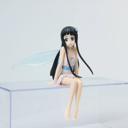 Sword art online yui sitting figure 12cm statue black-haired anime girl with long pigtails in pink and blue outfit