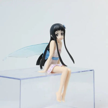 Sword art online yui sitting figure 12cm anime fairy with black hair, translucent blue wings, in pink and white outfit