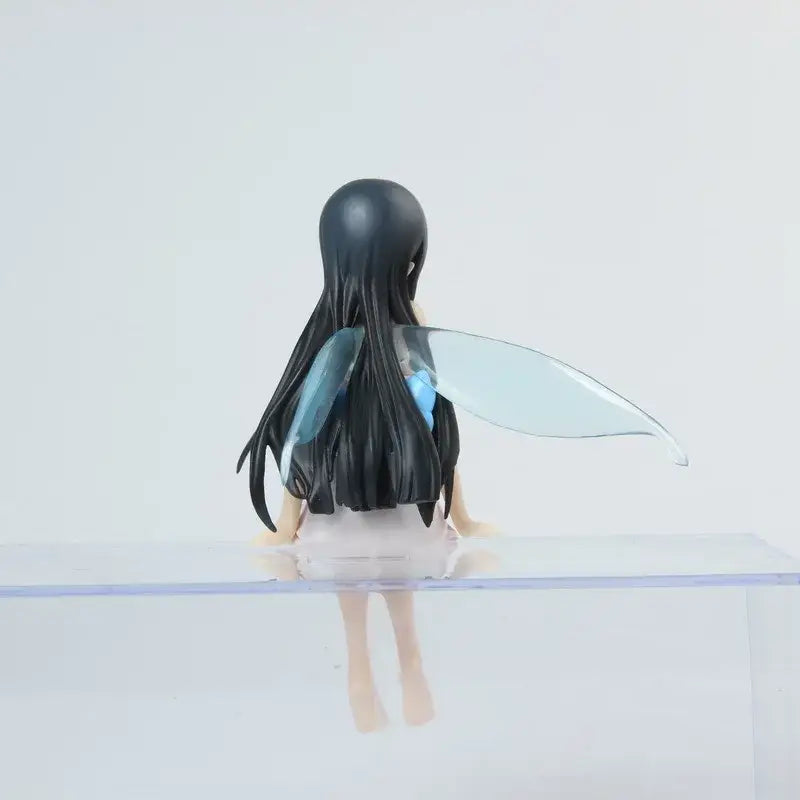 Sword art online yui sitting figure with black hair, translucent light blue wings, and pale pink dress 12cm statue