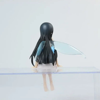 Sword art online yui sitting figure with black hair, translucent light blue wings, and pale pink dress 12cm statue