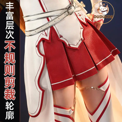Red and white pleated skirt with silver belt accents for yuuki asuna sword art online cosplay wig costume