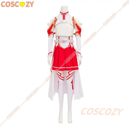 White and red yuuki asuna sword art online cosplay wig with gold trim and armored shoulder pieces for party costume