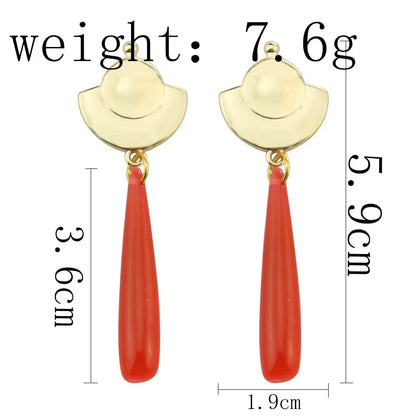 Gold-toned apothecary diaries maomao drop earrings with coral-red teardrop pendants for cosplay jewelry