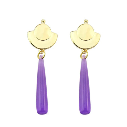 Gold-colored hat-shaped apothecary diaries maomao drop earrings with dangling purple teardrop drop earrings for cosplay