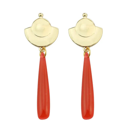 Gold-toned hat-shaped apothecary diaries maomao drop earrings with vibrant red teardrop pendants cosplay jewelry