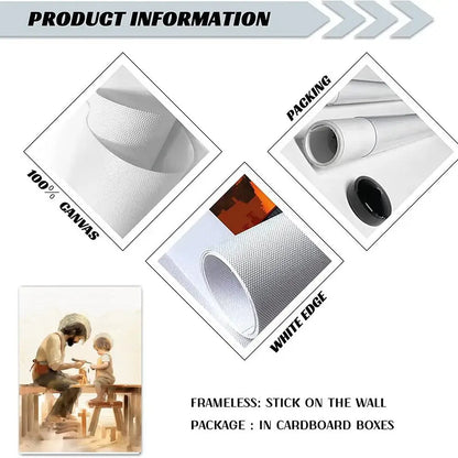 A framed toilet bound hanako kun poster featuring a man and child in earth tones with detailed fabric textures