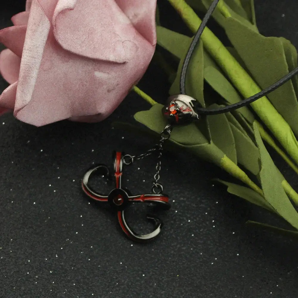 Black and red enamel tokyo ghoul kaneki ken pendant necklace with silver-toned bead on black cord choker alloy alloy