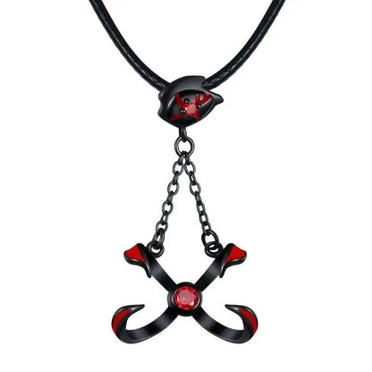 Black and red metal tokyo ghoul kaneki ken pendant necklace with cross design sharp hooks and central red gemstone alloy choker