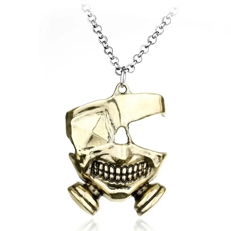 Gold-toned alloy kaneki ken pendant necklace with detailed gas mask design from tokyo ghoul choker accessory