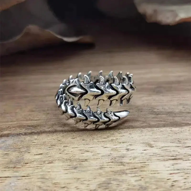 Silver-toned adjustable tokyo ghoul kaneki ring with spiked segmented spine-like design for fans of ghoul kaneki ken