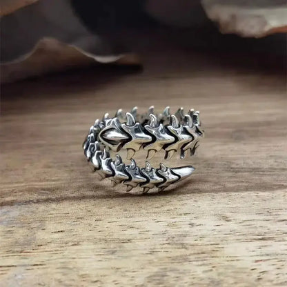 Silver-toned adjustable tokyo ghoul kaneki ring with spiked segmented spine-like design for fans of ghoul kaneki ken