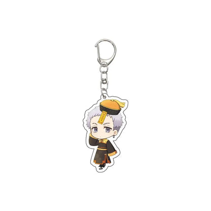 Tokyo Revengers acrylic keychain featuring a silver-haired character in black and gold traditional outfit with orange hat