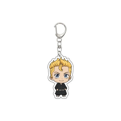 Tokyo revengers acrylic keychain featuring a chibi blonde character with blue eyes in a black outfit 6cm ornament