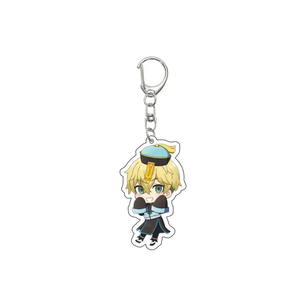 Tokyo Revengers acrylic keychain featuring a chibi character with blonde hair and green eyes in a teal and black outfit