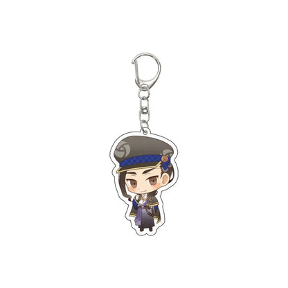 Tokyo revengers acrylic keychain featuring chibi-style character in dark gray beret with blue trim and layered purple attire
