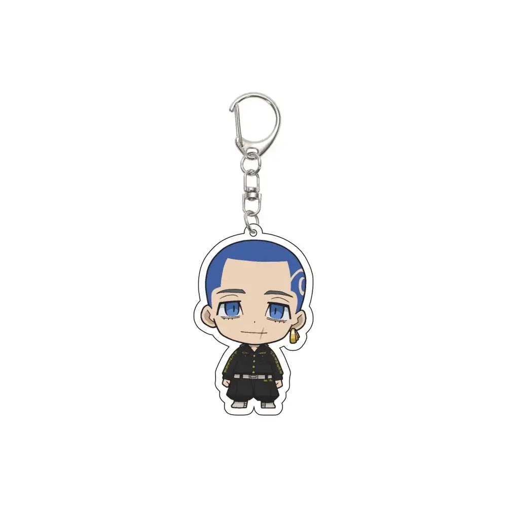 Blue-haired tokyo revengers acrylic keychain in black uniform with silver buckle 6cm ornament accessory