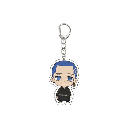 Blue-haired tokyo revengers acrylic keychain in black uniform with silver buckle 6cm ornament accessory