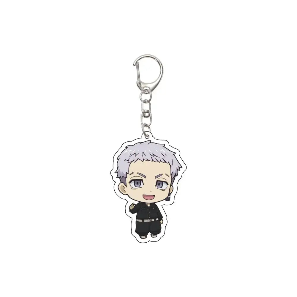 Silver-haired anime character tokyo revengers acrylic keychain with black outfit white outline 6cm ornament