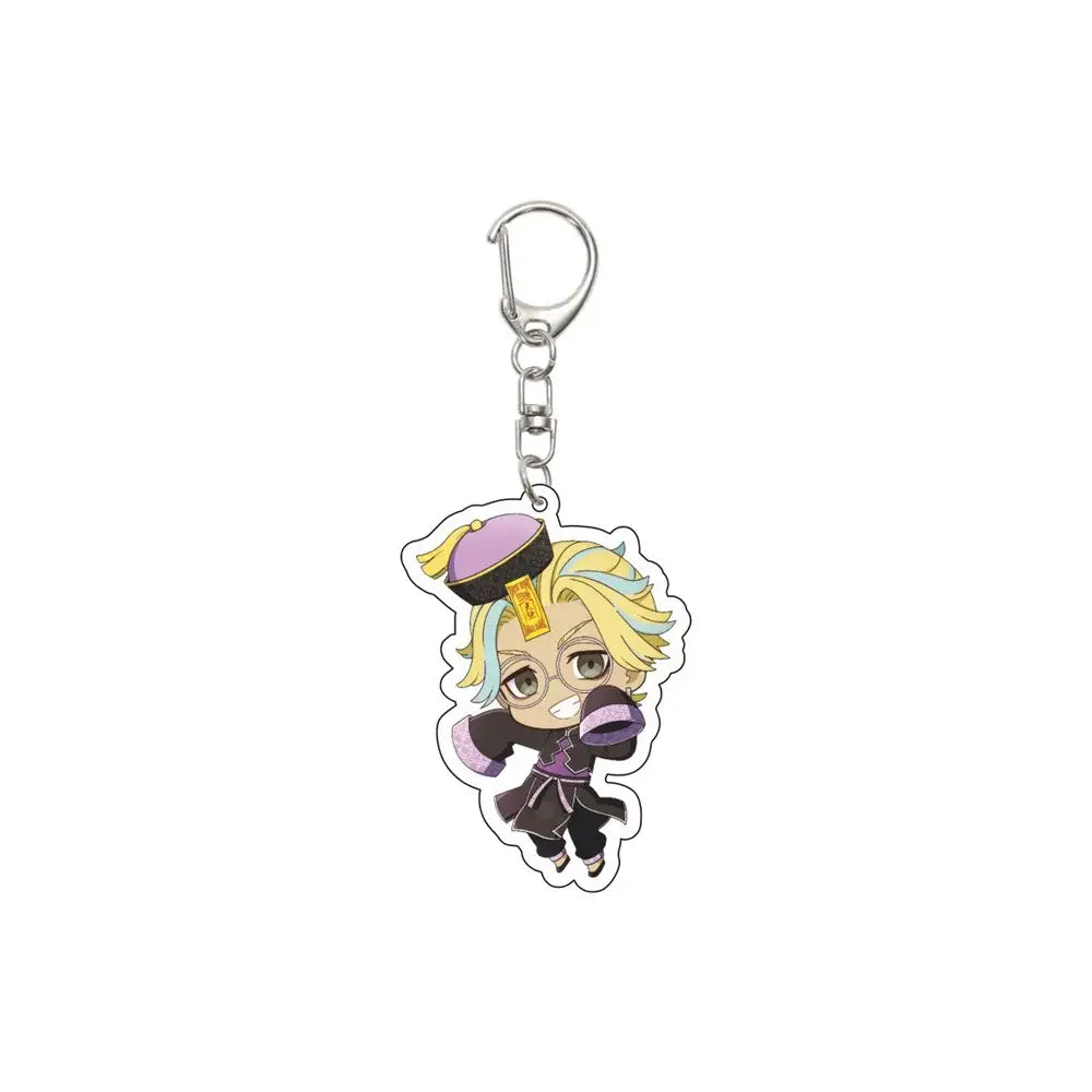 Tokyo Revengers acrylic keychain featuring a 6cm chibi anime character with blonde hair and purple hat with silver clip