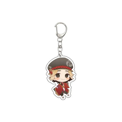Chibi-style tokyo revengers acrylic keychain featuring a blonde character in a dark gray hat and red traditional outfit