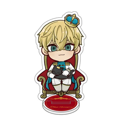 Chibi-style tokyo revengers acrylic stand featuring blonde royal character with black cat for 10cm desk decor