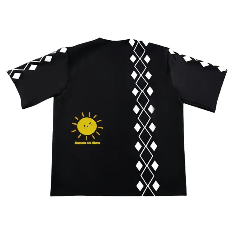 Black summer short sleeve rash guard with yellow sun graphic and white diamond trim inspired by Tokyo Revengers Draken Haori