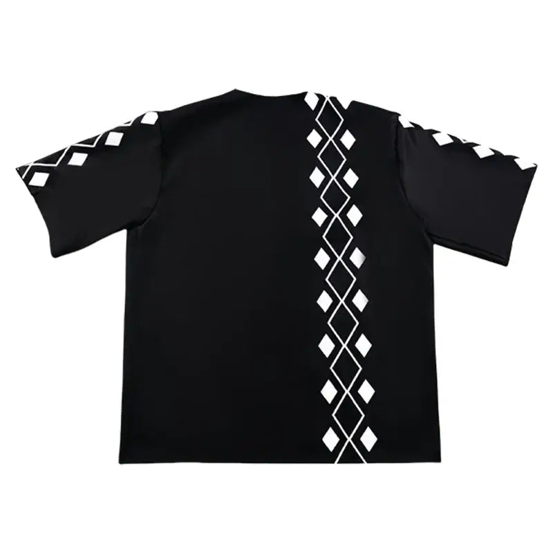 Black Tokyo Revengers draken haori summer short sleeve t-shirt with white diamond trim on shoulders and center back view
