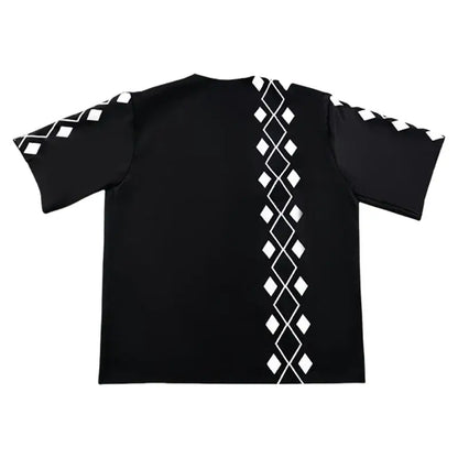 Black Tokyo Revengers draken haori summer short sleeve t-shirt with white diamond trim on shoulders and center back view