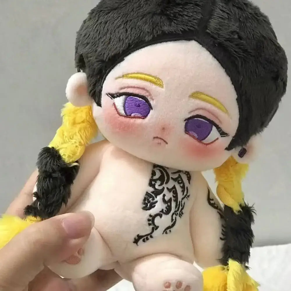 Tokyo revengers Haitani Ran plush doll with black yellow braided hair purple eyes and black embroidered chest tattoo cotton stuffed