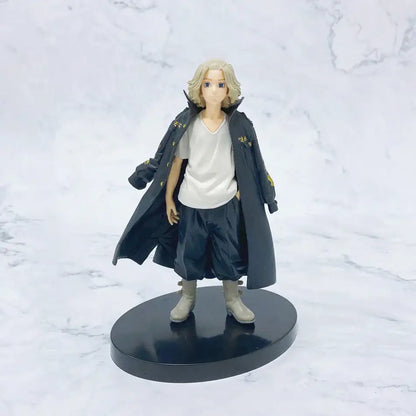 Black and gold tokyo revengers Hanagaki Keisuke Hanma pvc figure set with blonde hair wearing long coat and casual attire