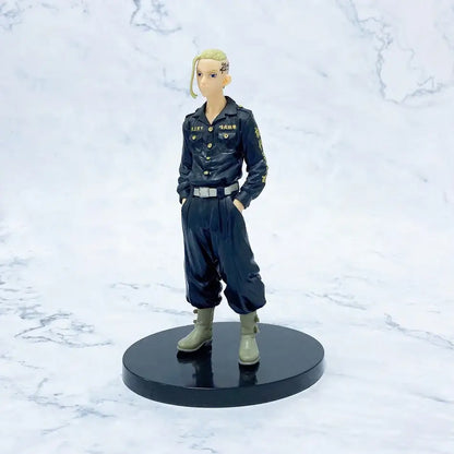 Black pvc figure of tokyo revengers hanagaki keisuke hanma in dark blue uniform with gold lettering from pvc figure set