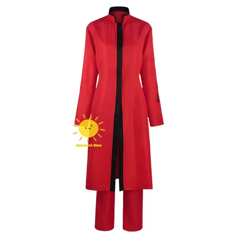 Red long-sleeved uniform coat with black trim and subtle embroidery sleeves izana kurokawa red uniform costume